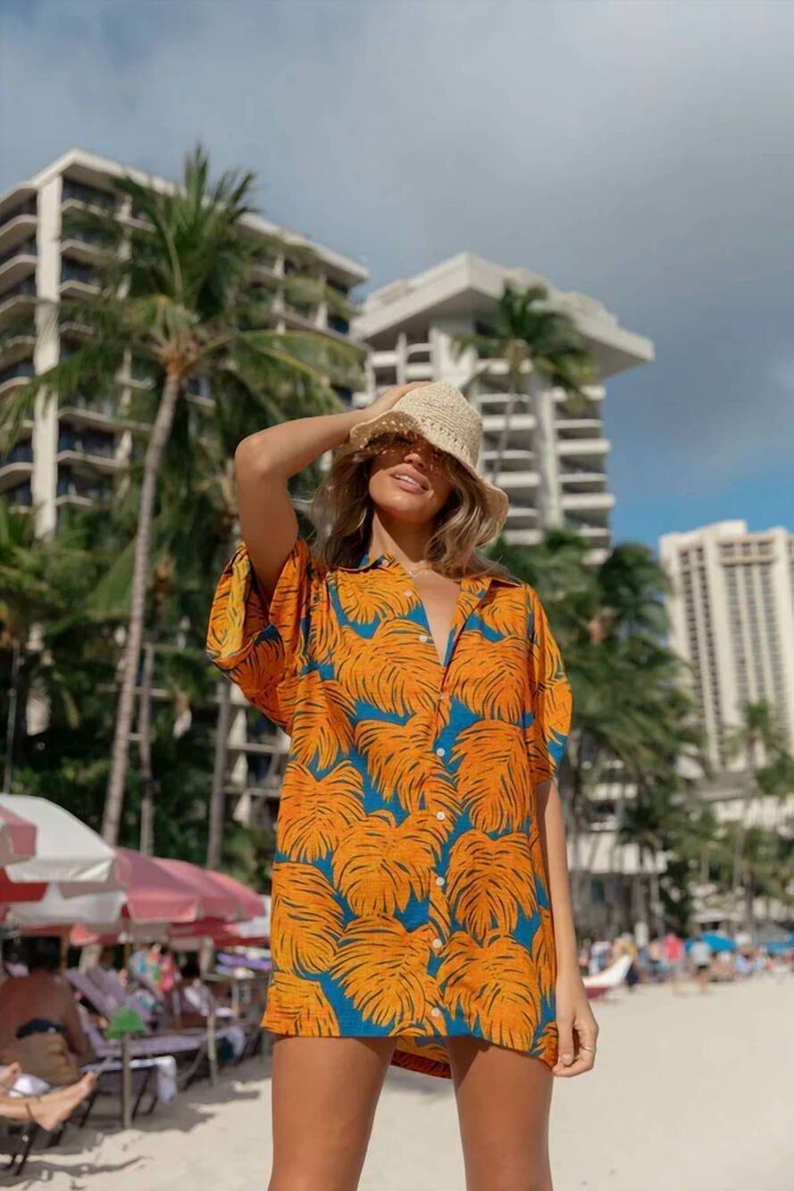 NEW XIX PALMS boracay aloha shirt in orange